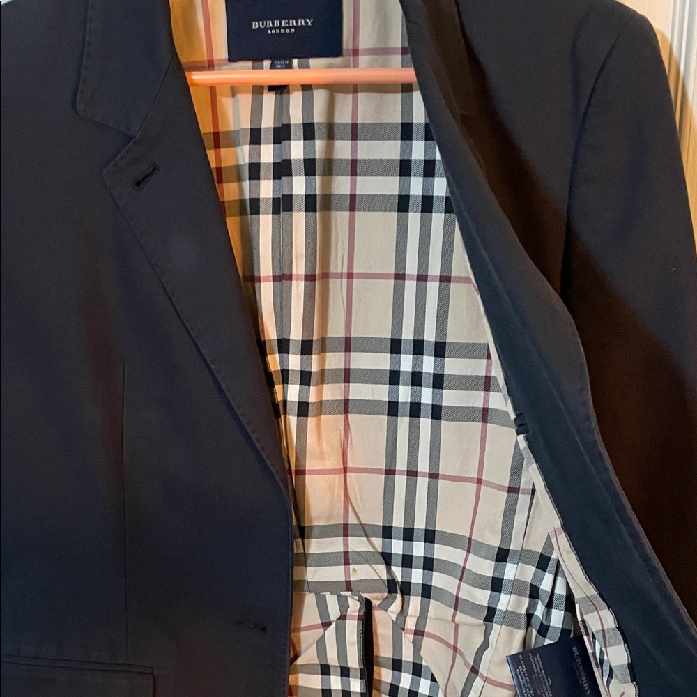 Burberry Navy Blazer with Signature Check Trim - Picture 5 of 7